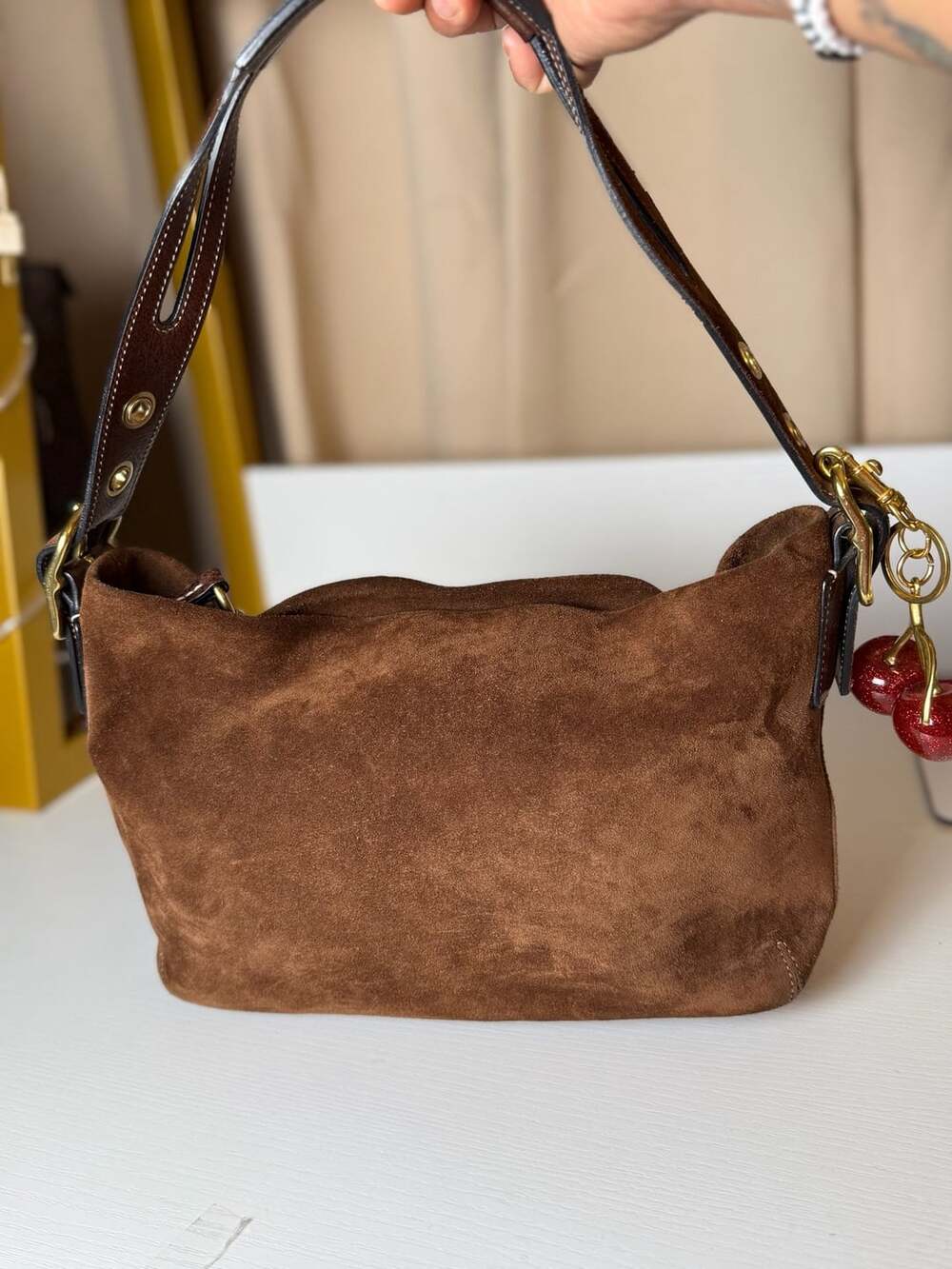 Coach Suede Tassel Shoulder Bag Brown - Picture 8 of 8